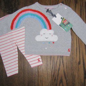 Joules baby girls 2 piece outfit 3-6 months sparkling silver rainbow sweater set